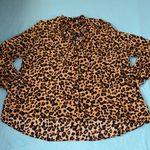 AMARYLLIS leopard print button up high low bow tie neck long sleeve NEW size 3X Tan Photo 0