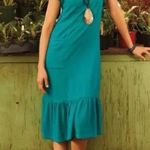 Soft Surroundings  Fleur Short Sleeve Ruffled‎ Hem Midi Dress in Green Pockets M Photo 2