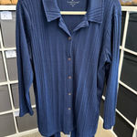 Cuddl Duds Dark Blue Button-Up Ribbed Shirt and Pants Set Lounge Pajama Photo 0