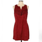 EXPRESS  Western Fringe Mini Dress in Burnt Orange Red Faux Suede Size Large L Photo 1