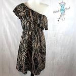 Pixi & Ivy  black and tan abstract print one shoulder dress size large Photo 1