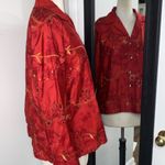VNTG 100% SILK APPLIQUÉ EMBROIDERED LIGHTWEIGHT JACKET GOLD STITCHING HAND MADE Red Size M Photo 3