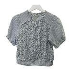 American Eagle Blue & White Stripe & Floral Print Button-Up Crop Top Sz Medium Photo 4