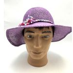 Inverni Hat Purple Raffia Flower Trim Sun Beach Garden Party Floppy Italy Photo 1