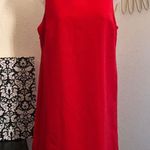 Solid red sleeveless tank shift dress with scalloped hem line Photo 0