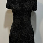 VTG 90s Y2K Black Sparkle Floral Mini Dress slinky fit and flare, Medium Photo 0