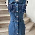 Coco & Shay Blue Denim Rhinestone Fringe Sleeveless Mini Western Shirt Dress Photo 0
