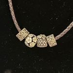 Pandora Sterling Silver Leather Cord Necklace Choker with Four Charms Photo 1