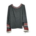 Free People  Striped Long Sleeve Sweater Cozy Grey Coral Size L Photo 2