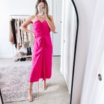 REBECCA VALLANCE Bright Pink Satin Ruched Midi Dress Size 10 Photo 2