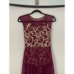 Elegant Burgundy Mesh Gown Gold Sequins Embellished Illusion Bodice Purple Photo 1