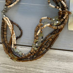 Fantastic Multi Strand Necklace Assorted Beads Brown Beige Tan Shell Pendant Photo 2