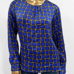 The Limited  Women's Royal blue Geometric Checkered Long-sleeved Blouse Size M Photo 0