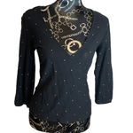 Lucky Brand NWOT Black Polka Dot 3/4 Sleeve Faux Wrap Crop Top Size Small Photo 0