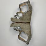Badgley Mischka  Crystal Espadrille Wedge Platform Sandals Silver Leather Size 5 Photo 15