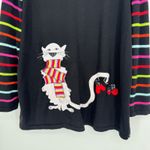 Terazzo Cat Sweater Cardigan 2X Black Striped Knit Zip Front Whimsical Quirky Photo 5