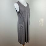 Habitat Dress Small Gray Black Stripe Pockets Stretch Knit Sleeveless Tank Knee Photo 1