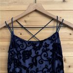 Vintage Steppin Out Sz Small Navy High Neck Crushed Velvet Mesh Filigree Dress Blue Photo 2