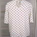 Orange Creek Linen Blend Polka Dot Blouse White/Brown-XL Photo 2