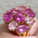 JC China Signed Pink Fuchsia Pink Cluster Crystal Cocktail Ring Size 5.5 Photo 14