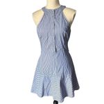 Parker Size 8 Halter Blue Striped Fit & Flare Cotton Above Knee Length Dress Photo 2