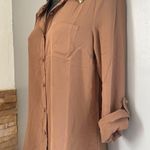 Mine Brown Button Down Shirt with Sequin Collar glittery Tan Photo 3