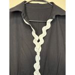 None Black & White Scalloped Romper Medium, Collared Short Sleeve Drawstring Waist Photo 2