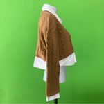 Pilcro Anthropologie Tan Cropped Cable-Knit Twofer Long Sleeve V-Neck Sweater Photo 5