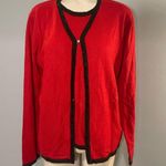 Sag Harbor  red cardigan attached shell sweater top black beading woman’s small Photo 0