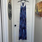 Parker  Miles Blue & Red Watercolor Ikat 100% Silk Maxi Dress Photo 1