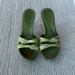 Vintage Nine West Lime Green Satin Rhinestone Buckle Kitten Heels Mules Slides 7 Photo 9