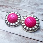 Vintage Clip On Earrings Pink & Light Gold Tone Large 1.75" Statement Unusual Photo 2