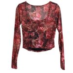 Womens Floral Nylon Mesh Crop Top Long Sleeve Y2K Festival Boho Grunge Size S Red Photo 6