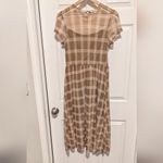 AUW Plaid Mesh Overlay Midi Dress L Sheer Neutral Check Y2K Fall Look Chic Tan Size L Photo 4