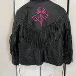 USA Bikers VTG Black Fringe Purple Rose Leather Zip Up Motorcycle Jacket (Size M) Photo 1