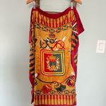 Scarf Square Tassels Medallion Print Burgundy Gold Red Photo 2