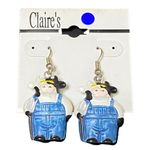 Vintage 90s Claire’s Cow Earrings Farm Animal Western Kitsch Y2K Dangle 1.5” Blue Photo 1