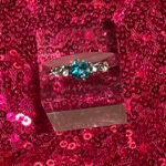 Boutique Aquamarine Birthstone Womens Ring Size 5 Sky Blue Sparkle Princess Cut Y2K gift Photo 5