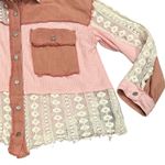 POL oversized jacket patchwork boho lace denim crochet pink pocket mesh size S Photo 4