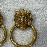 VTG Gold Tone Lion Door Knocker Earrings Post Pierced Statement Photo 2