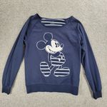 Disney Parks Mickey Mouse Sweatshirt Womens XS Navy Blue Boatneck Lightweight Photo 0