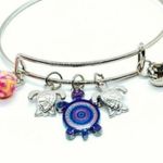 Boutique Beaded Sea Turtle Charm Colorful Bangle Bracelet Photo 3