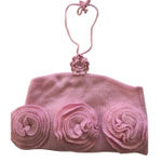 SheIn  Pink Knit Cropped Halter Top Three Rose Appliques size L Photo 0