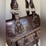 DKNY VINTAGE 90s SIGNATURE BROWN CANVAS CROC EMBOSSED SHOULDER PURSE TOTE BAG Photo 6