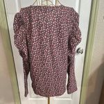 Loft Pink black and red floral patterned Blouse flutter puff long sleeve Size XL Photo 1