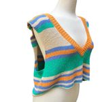 Free People Beach Marsha Striped Sweater Vest Sz XL Cropped Green Coastal Boho Photo 1