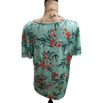 Floral Print Top Short Sleeve Casual Button Up Womens Shirt Large Green Photo 2