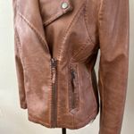 Max Studio Faux Leather Jacket Size M Brown Half Zip Moto Crop Rock Edgy Photo 3