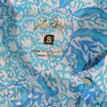 Lilly Pulitzer  Linen Button Down Shirt Blue White Coral Print Size Small‎ Photo 4