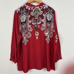 Ulla Popken Blouse Top Women 16/18 Red Scarf Print Paisley Button Up Long Sleeve Photo 4